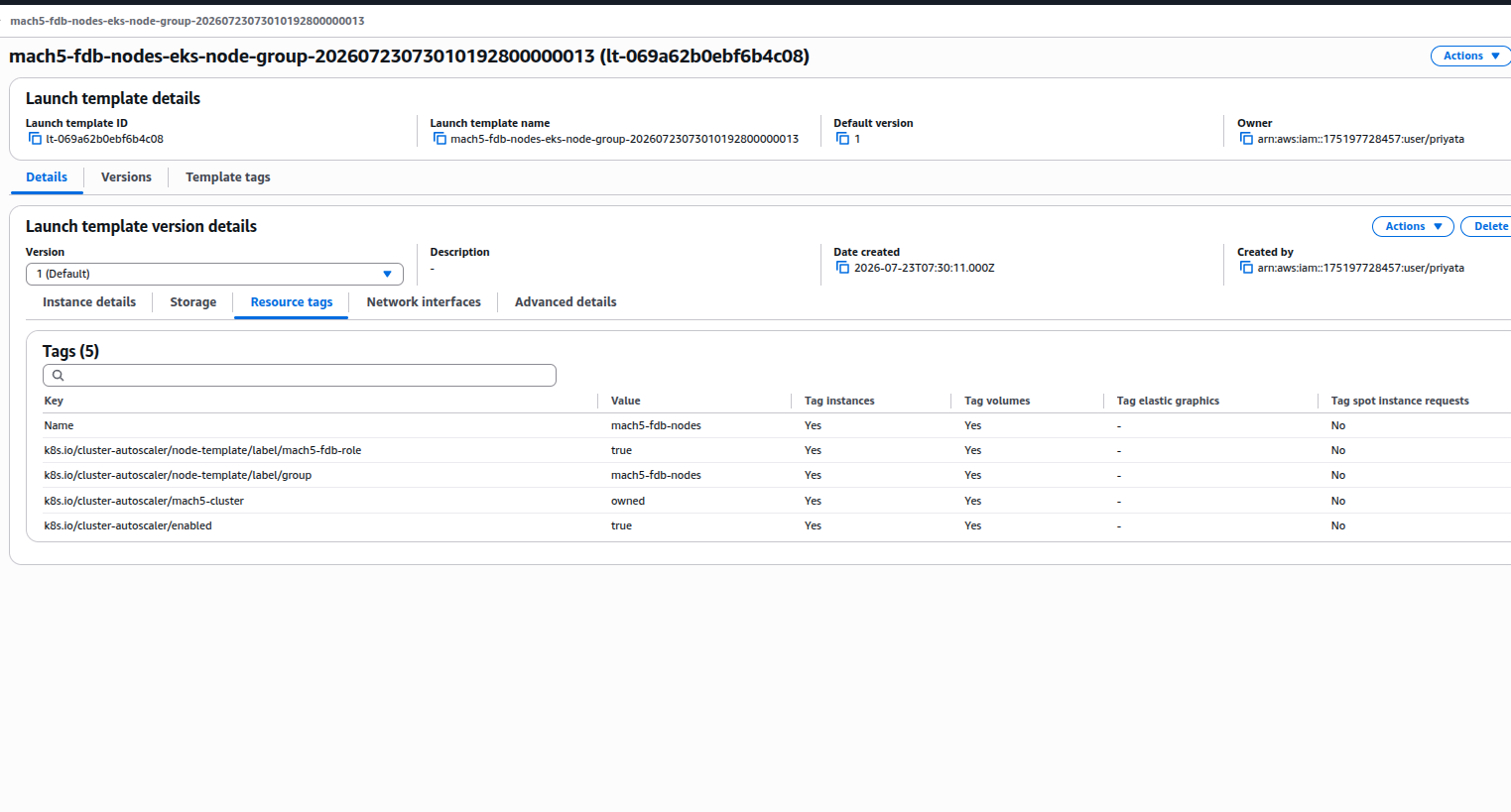 EKS node group launch template resource tags