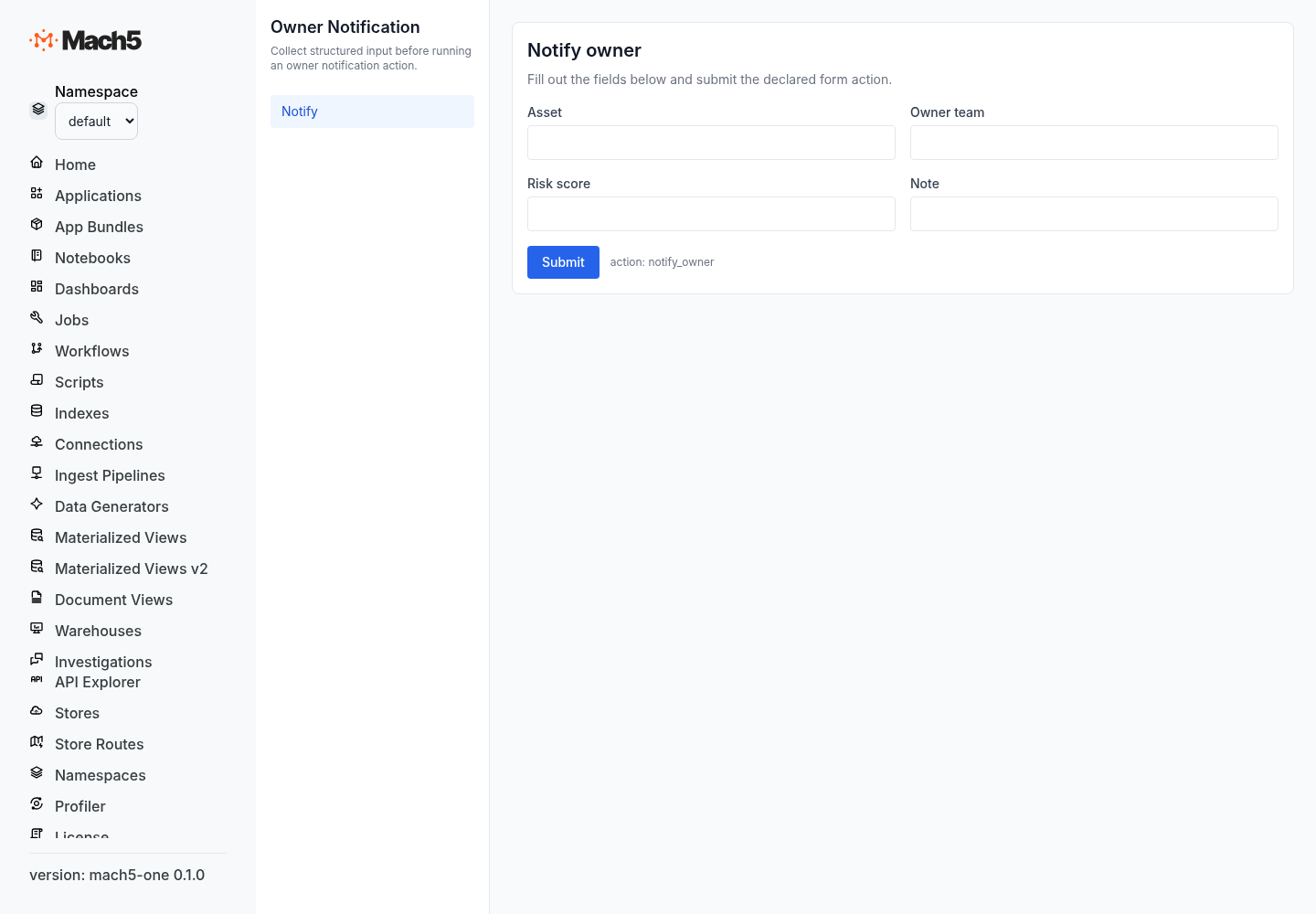 Action input fields screenshot